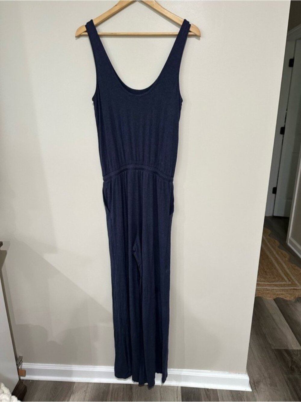 Athleta Navy Blue Wide Leg Jumpsuit Size 2 Modal Blend Sleeveless Lounge Travel - Picture 3 of 10